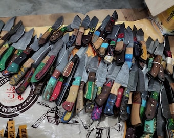 Set of 50/100 Handmade Damascus Steel Hunting and Skinning Knives with Sheaths | Custom Forged Outdoor Knives | Bulk Gift or Wholesale Order