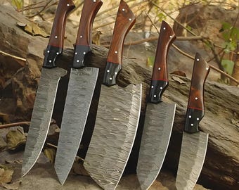 Handmade Damascus Steel 5 Pcs Personalized Chef Knife Set, BBQ Kitchen Knives Set, Custom Engraved Knives, best Chef Gift | Kitchen Tools