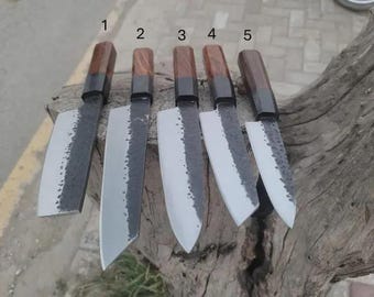 Hand Forged Carbon Steel 5 Knives Chef Set | Personalized Kitchen Knives | gift for him | gift for her | Anniversary gift | Kitchen Tools