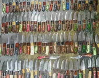 Set of 50/100 Handmade Damascus Steel Hunting and Skinning Knives with Sheaths | Custom Forged Outdoor Knives | Bulk Gift or Wholesale Order