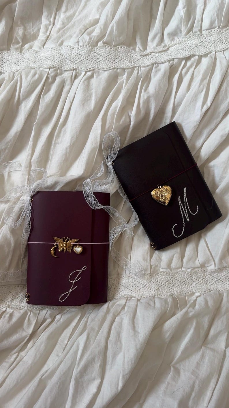 Two Ribbon Journal Hand-stitched Letter Add-on for Personalized Leather Journal - Etsy