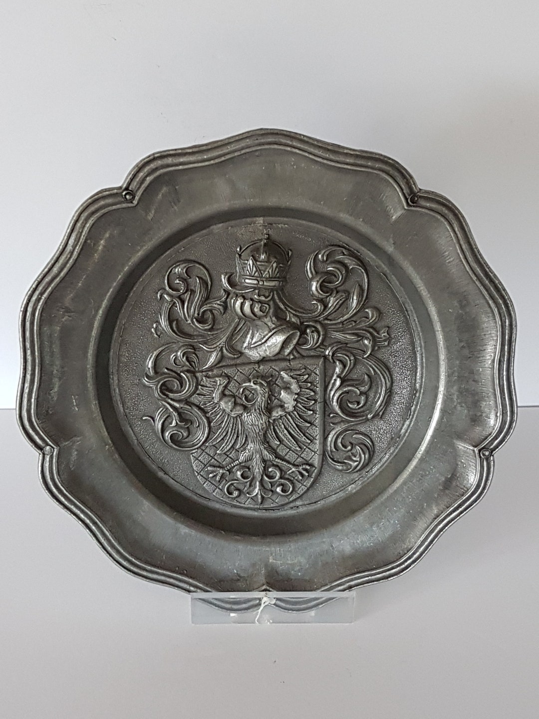 Vintage Spanish Pewter Coat of Arms Wall Hanging Plate Etsy