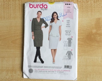 Burda Style Sewing Pattern 6383 - Sewing Pattern for Dress with V neckline- Uncut, Sizes US 8 - 18