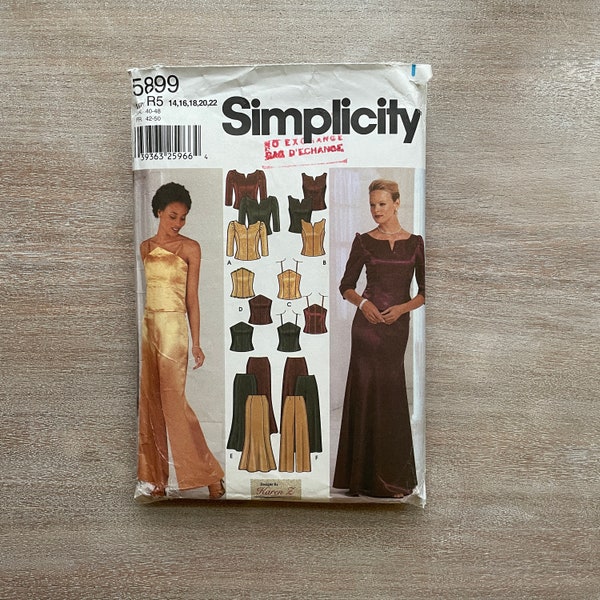 Simplicity 5899 - Printed Sewing Pattern for Top, Pants and Skirt for Evening Wear - Uncut, Sizes US 14 to 22