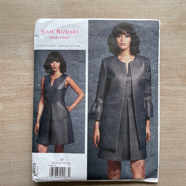 Vogue V1603 Isaac Mizrahi - Sewing Pattern Dress and Jacket - Uncut paper pattern, Sizes US 6 to 14