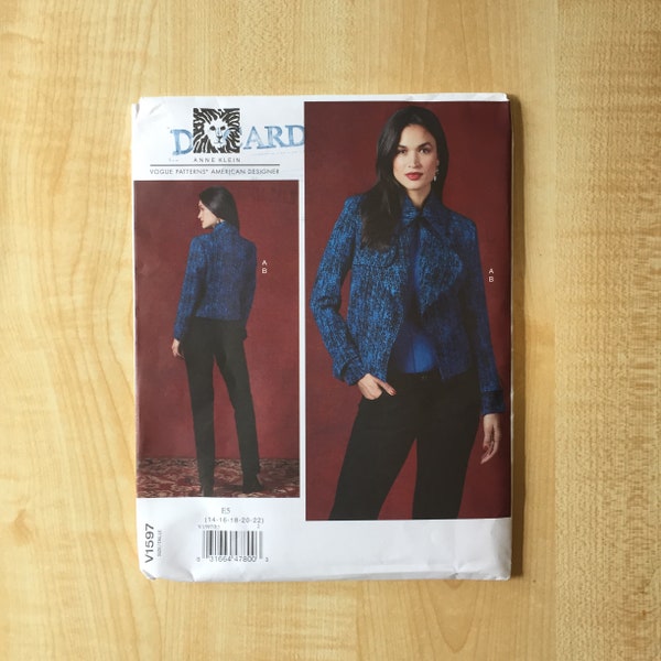 Vogue V1597 Anne Klein - Printed Sewing Pattern for Lined Jacket and Fitted Pants - Uncut, Sizes US 6 to 14 or 14 to 22