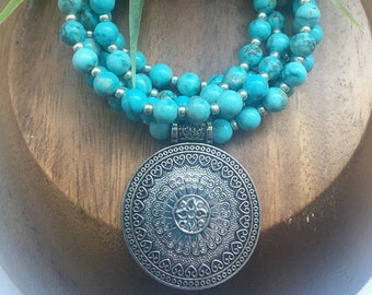 108 Mala with Mandala | Bohemian Summer Collection | Turquoise Stone | Boutique Style Necklace