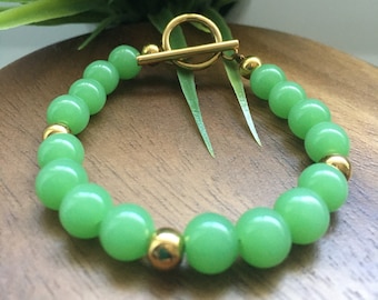 Jade and Stainless Steel | Toggle Clasp Bracelet | Lucky Bracelet |