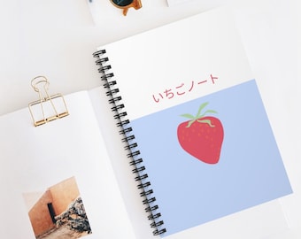 Cute Lined Strawberry Notebook [BLUE] / Lined Journal Notebook /Bullet Journal / Spiral Scrapbook / School Notebook / Pink Notebook /Planner