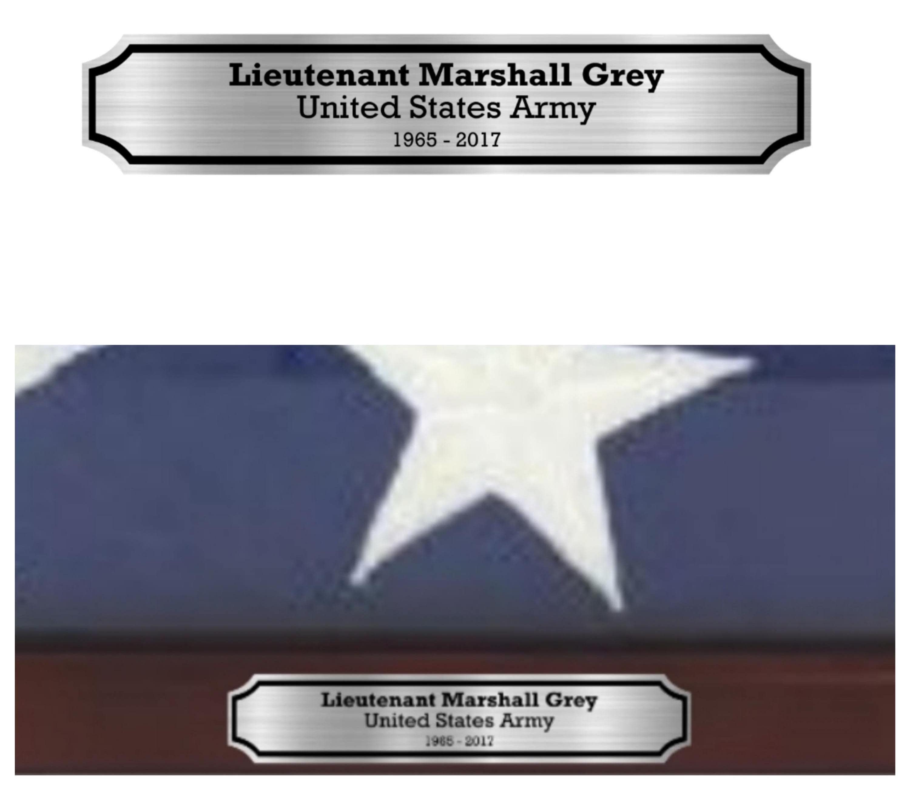 Silver Custom Name Plate/Name tag for Military Veteran Burial Flag Case Display.  Personalized with Attention to Detail