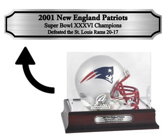 Customizable Name Plate for Football Helmet Display Case. Brushed Silver or Gold Color. Personalized with attention to detail.
