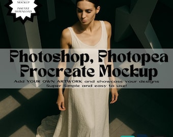 Maxi Dress Photoshop Procreate Mockup | Fashion Model Linen | Editable Template Fabric Seamless Pattern Mock Up Digital Download for Artwork