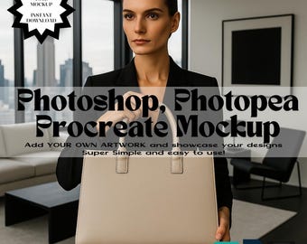 Purse Tote Bag Photoshop Procreate Mockup | Handbag Modern | Editable Template Fabric Seamless Pattern Mock Up Digital Download 4 Artwork
