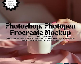 Mockup de caneca para Photoshop Procreate | Utensílios de cozinha | Download digital de 4 designs de padrões contínuos, impressão completa e sublimação