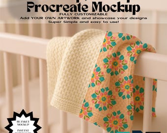 Decke Photoshop Procreate Mockup | Baby Kinderzimmer Dekor | Digital Mock Up Download 4 Nahtloses Muster Design All Over Print & Sublimation