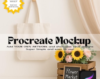 Tote Bag Procreate Mockup Editable Template | Spring Summer Handbag Mock Up Design Tool | Digital Download