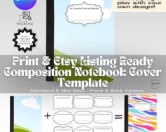 Composition Notebook Template Mockup Bundle for Canva | Printable Notebook Covers + Labels | Back to School Templates | Digital Download