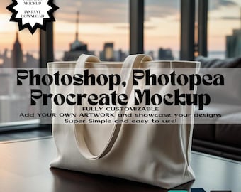 Canvas Tote Bag Photoshop Procreate Mockup | Handbag Modern | Editable Template Fabric Seamless Pattern Mock Up Digital Download 4 Artwork