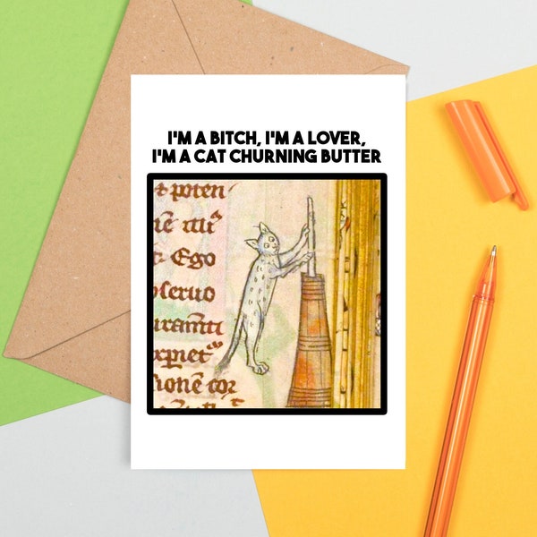 Funny Medieval Art Greeting Card - Cat Butter - Digital
