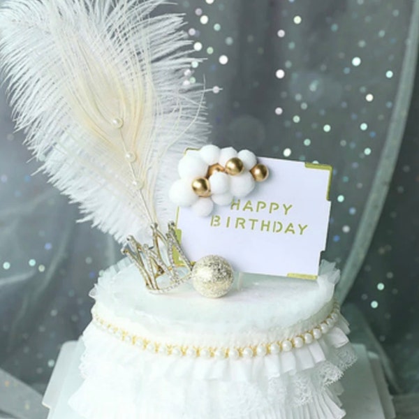 Romantic Feather Cake Topper, White Feather Cake Topper, Pearl Cake Topper, Cake Decorations, Romantic Baking Topper, Wedding Cake Topper