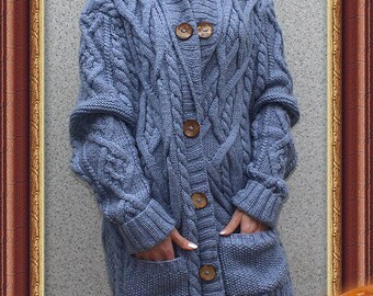 Hand Knit Men's Long Cardigan,To Order, Made to Order, gift for him