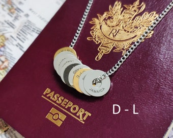 Bagues de pays gravées D-L, bagues de pays, cadeau de voyageur, rondelles de nom de pays, étiquettes pour porte-clés de voyageur, cadeau pour les voyageurs, disques de pays