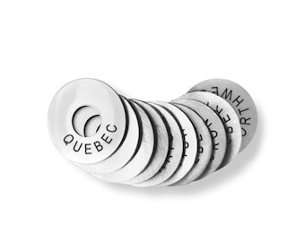 Engraved Canada Province Tag: Stainless Steel Travel Charm