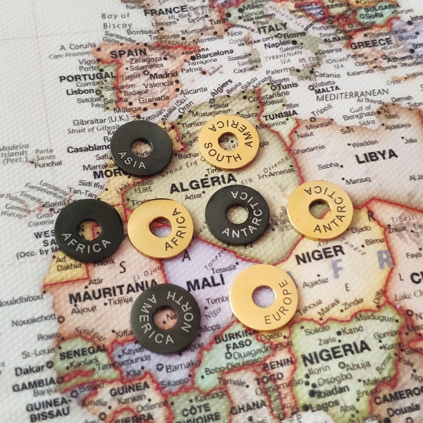 Continent Rings for Travel Keychain, Travel Keepsake Gift, Engraved Travel Token, Gift for travelers, Travel Washers Keyring, Traveler discs