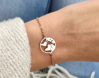 World Map Bracelet, Earth Bracelet, Wanderlust Jewelry, Gift For Travelers, Trendy Travel Jewelry, World Map Jewelry, Women Jewelry Gift