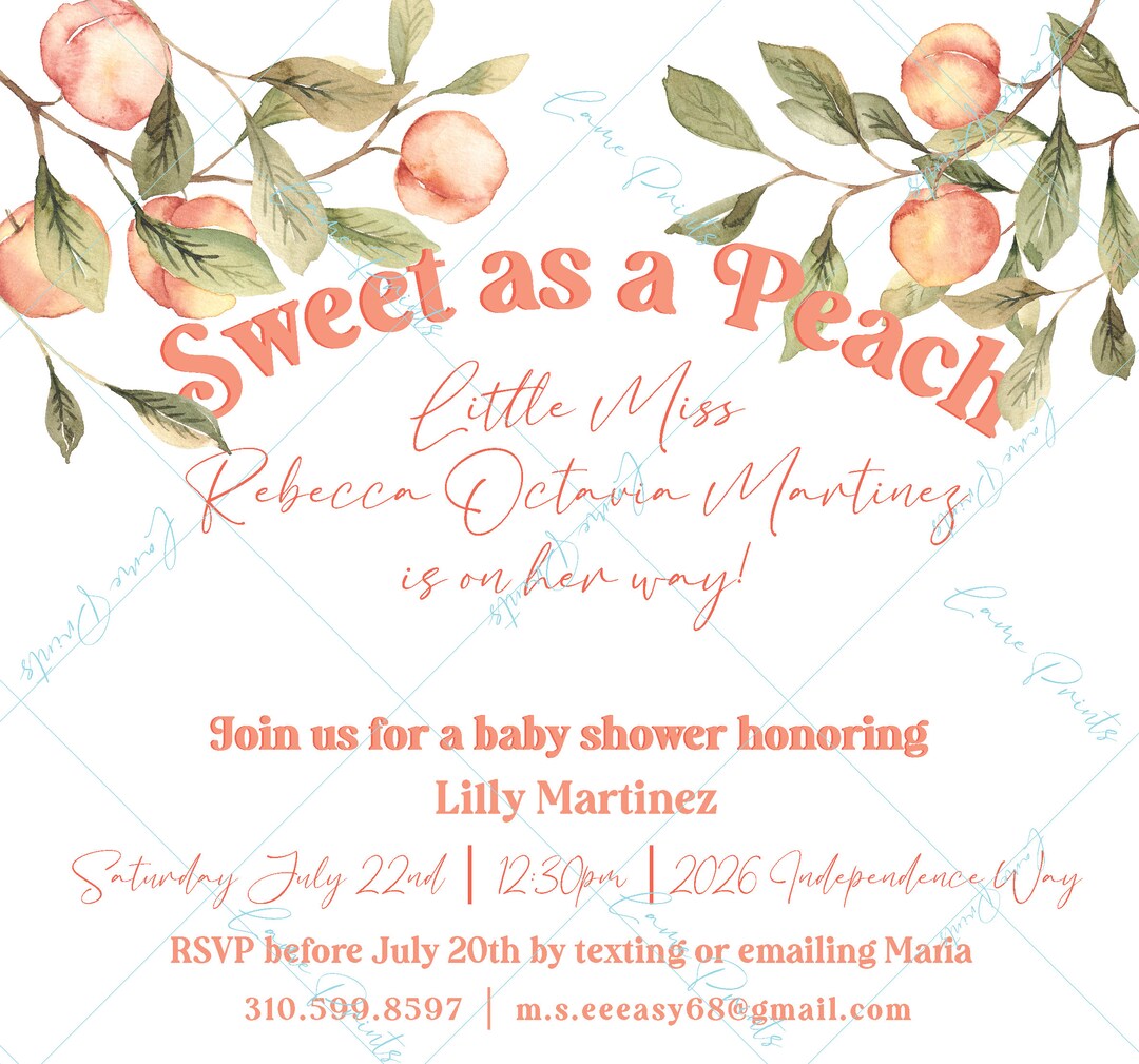 Sweet as a Peach Baby Shower Invite, Girl Baby Shower, Peach Baby Shower Announcements