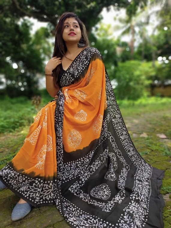 linen batik saree