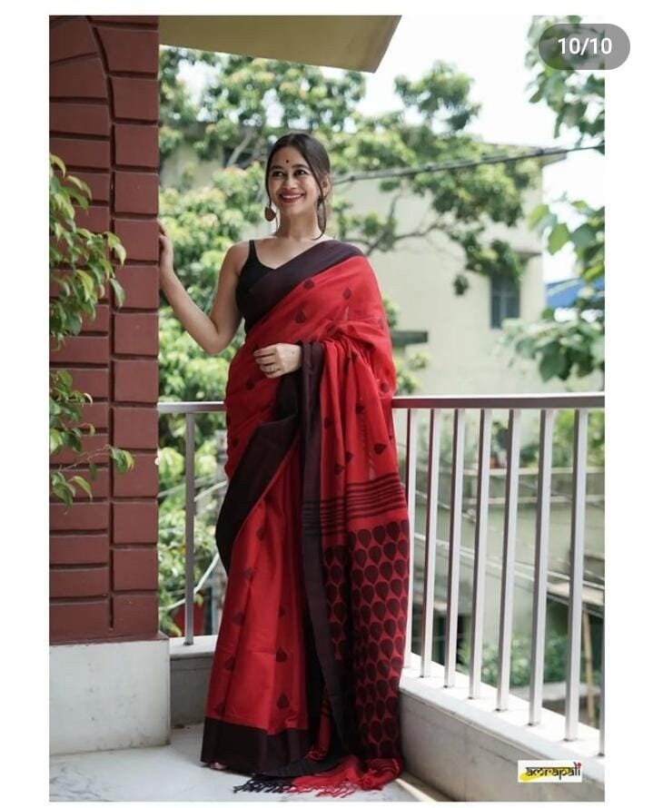 Yellow - Bengal Woven Border Handloom Pure Cotton Saree 57