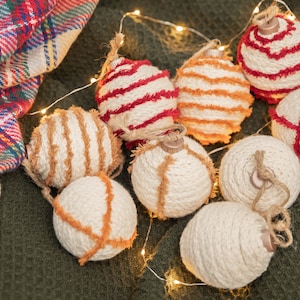 Yarn Wrapped Farmhouse Ornament - Handmade- Christmas Ornament - Decorative Balls