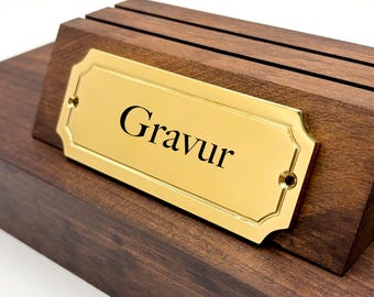 Rectangular brass sign with embossing, 113x45x4mm, polished, precise engraving, Made in Germany, brass signs, signs incl. engraving - AN: 308 M1