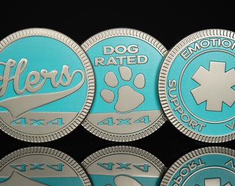 Turquoise Blue Collection | Matte Silver | Metal Badge | Dog Rated, Hers, Emotional Support Vehicle