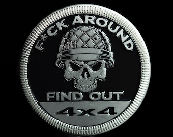 F Around and Find Out (Skull & Helmet) | Matte Silver | Metal Badge