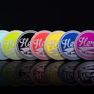 Hers not His | Matte Silver | Metal Badge | Red, Pink, Black, Lime Green, Yellow, Turquoise, Blue, Peach