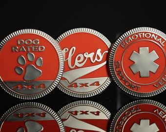Orange | Matte Silver | Metal Badge | Dog Rated, Hers, Emotional Support Vehicle
