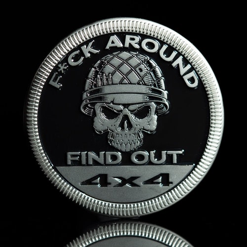F Around and Find Out (Skull & Helmet) | Matte Silver | Metal Badge