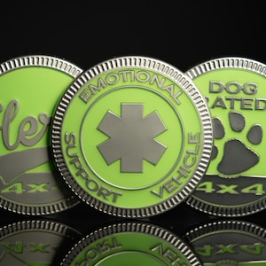 Lime Green Collection | Matte Silver | Metal Badge | Dog Rated, Hers, Emotional Support Vehicle