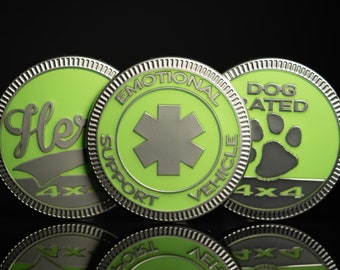 Lime Green Collection | Matte Silver | Metal Badge | Dog Rated, Hers, Emotional Support Vehicle