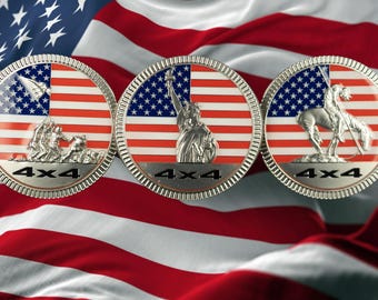 Metal 4x4 Badges | Iwo Jima, Liberty, End of Trail | USA Flag