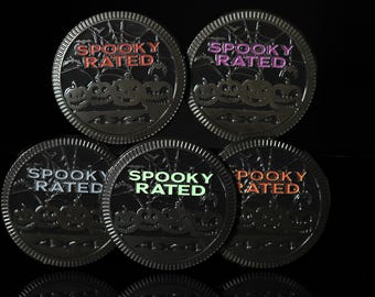 Spooky Rated | Blackout | Metallic Fender Badge | Purple, Red, Orange, Gray