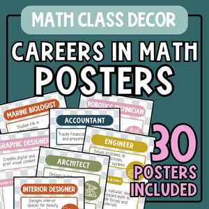 Careers in Math Posters | Printable Posters for Math Classroom | Middle School and High School Classroom Decor