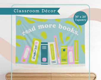 Lesen Sie mehr Bücher Klassenzimmer Wandteppich | Grundschuldekor |  Inspirational Poster - Neon Retro