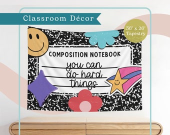 You Can Do Hard Things Composition Notebook Classroom Tapestry | Retro School Décor |  Elementary Teacher | Wall Hanging Horizontal