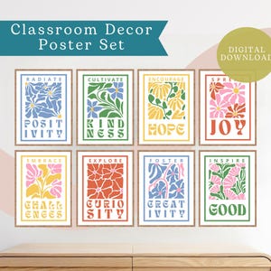 Motiverende retroposters met bloemen | Decorset voor klaslokalen | DIGITALE DOWNLOAD