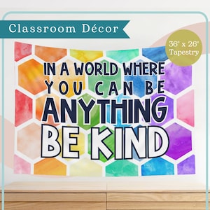 Be Kind Classroom Tapestry | Retro School Décor |  Elementary Teacher | Wall Hanging Horizontal