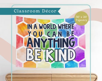 Be Kind Klassenzimmer Wandteppich | Retro Schule Dekor |  Grundschullehrerin | Wandbehang Horizontal