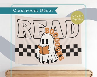 Read Books Halloween Classroom Tapestry | Fun, Retro, Fall Classroom Décor | Elementary School Teacher | Middle School Poster